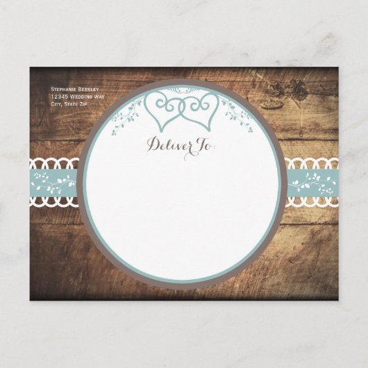 ハート素朴ウッドブルー日付はがきを保存 案内ポストカード (裏面)