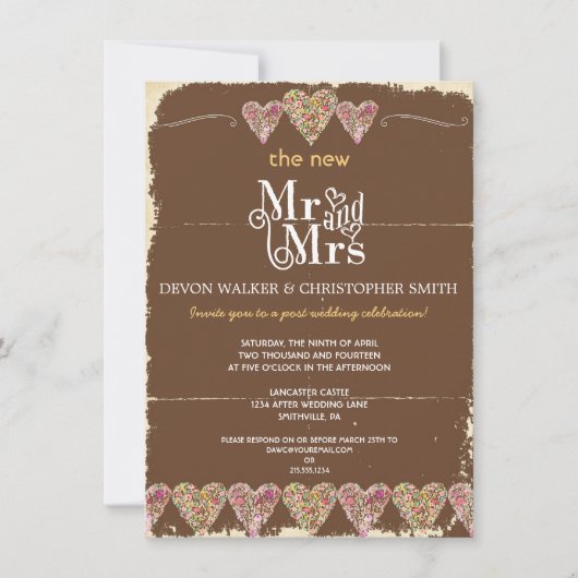 ハート素朴ズチャルクボードポスト結婚式招待状 招待状 (正面)