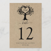 ハート素朴ツリーの結婚コレクションテーブル番号。 招待状 (裏面)