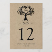 ハート素朴ツリーの結婚コレクションテーブル番号。 招待状 (正面)