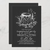 ハート素朴ツリーの黒板婚約パーティ 招待状 (正面/裏面)