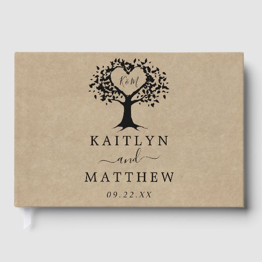 ハート素朴ツリー結婚のコレクション ゲストブック (正面)