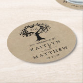 ハート素朴ツリー結婚のコレクション ラウンドペーパーコースター (アングル)