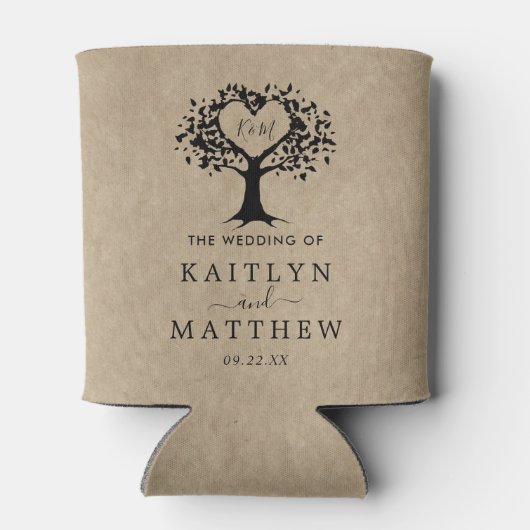 ハート素朴ツリー結婚のコレクション 缶クーラー (裏面)