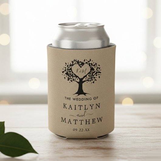 ハート素朴ツリー結婚のコレクション 缶クーラー