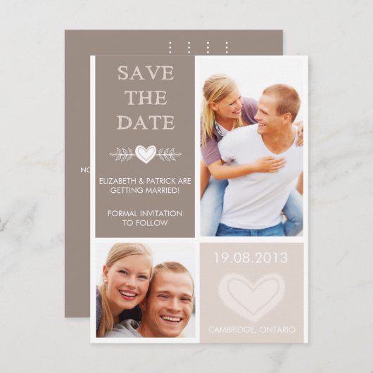 ハート素朴ドードル日付の写真はがきを保存 案内ポストカード (正面/裏面)