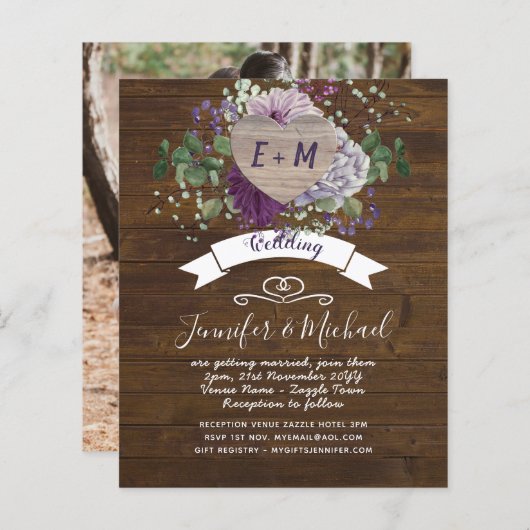 ハート素朴フォトパープルブルーフローラカントリーバーン (正面/裏面)