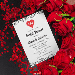 ハート素朴モノグラムブライダルシャワー 招待状