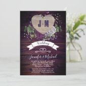 ハート素朴写真ウェディング招待紫木材 招待状 (スタンド正面)