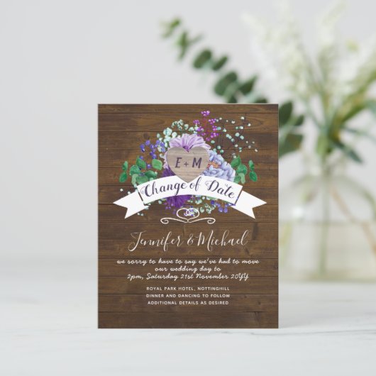 ハート素朴写真パープルフローラの変更の日付 (スタンド正面)