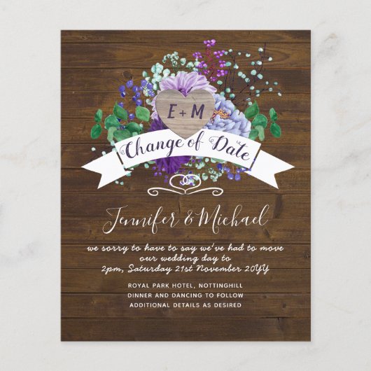 ハート素朴写真パープルフローラの変更の日付 (正面)