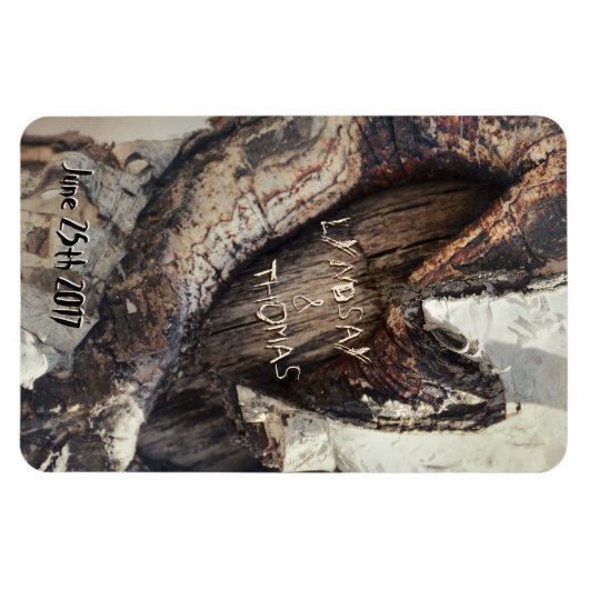 ハート素朴樺の木樹皮に名前を彫り自然名 マグネット (横)