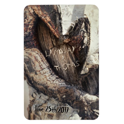 ハート素朴樺の木樹皮に名前を彫り自然名 マグネット (縦)