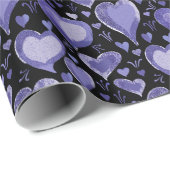 ハート紫オンブラックパターンスケッチ ラッピングペーパー (ロールコーナー)