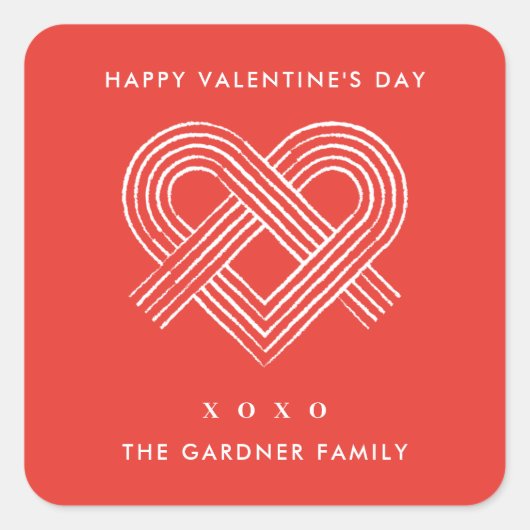 ハート結び目バレンタインデーのシール – 赤 スクエアシール (正面)