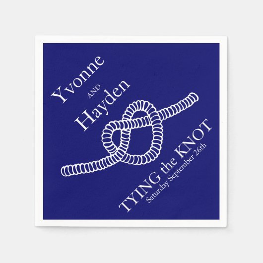 ハート結び結結婚び青パーティー紙ナプキン スタンダードカクテルナプキン (正面)