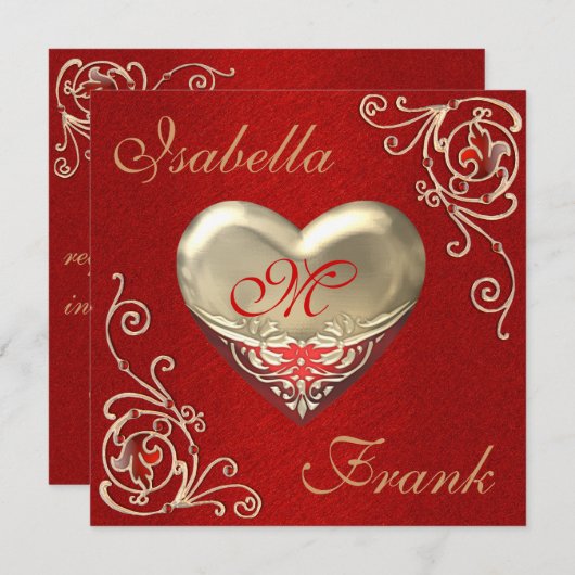 ハート結婚または記念日の招待 招待状 (正面/裏面)