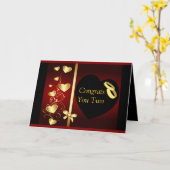 ハート結婚ズゴールデンリングや輪おめでとう カード (黄色い花)