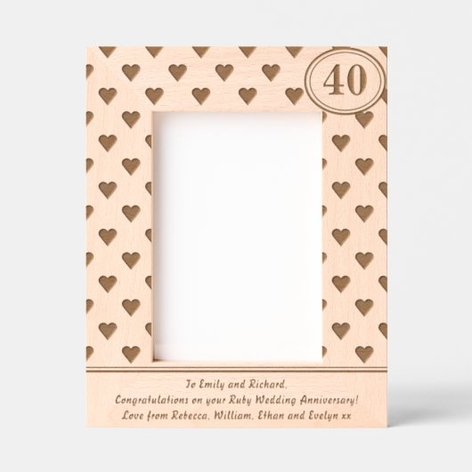 ハート結婚ズRubyの記念日40thカスタム文字 レーザー彫刻フレーム (正面)