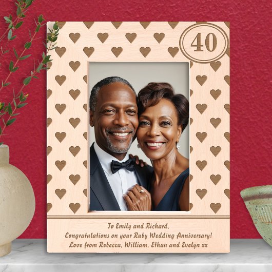 ハート結婚ズRubyの記念日40thカスタム文字 レーザー彫刻フレーム