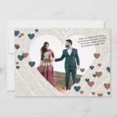 ハート結婚テーマのロマンチックさび銅ティール（緑がかった色） 招待状 (正面)