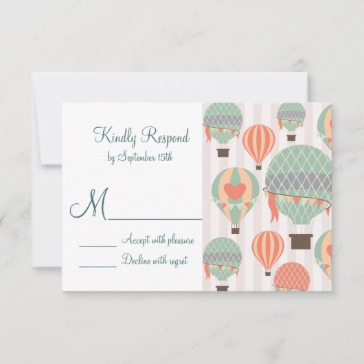 ハート結婚出欠届けカード付き熱気球 出欠カード (正面)