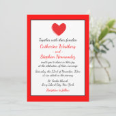 ハート結婚式招待状レッド、白黒 招待状 (スタンド正面)