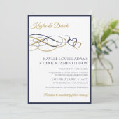 ハート結婚式招待状 |ダークネイビーブルー&金ゴールド 招待状 (スタンド正面)