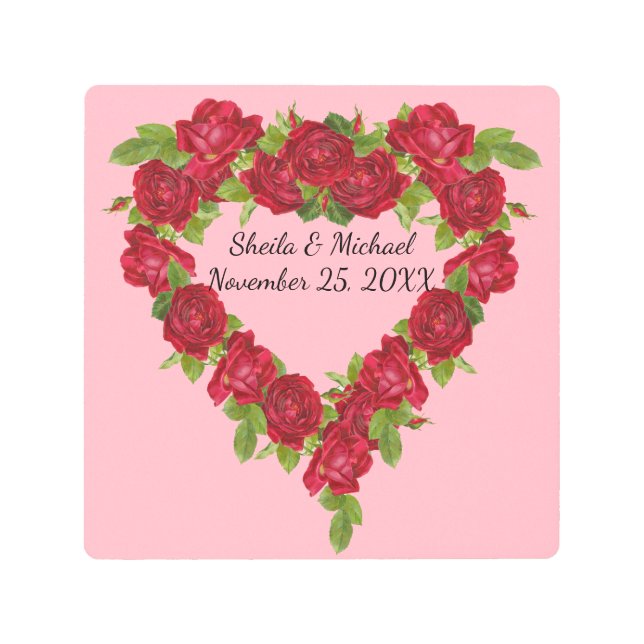 ハート結婚形状のバラリース メタルプリント (正面)