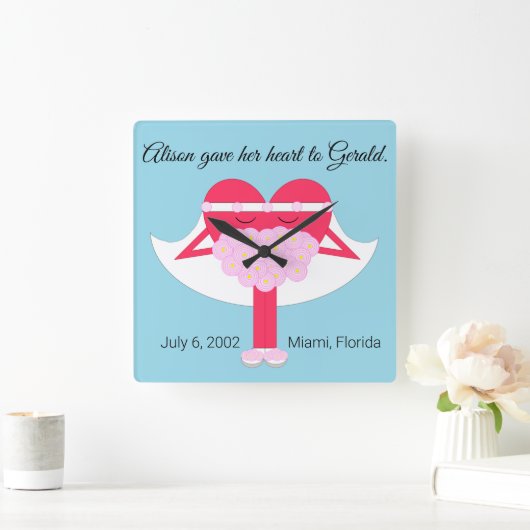 ハート結婚記念日 スクエア壁時計 (ホーム)