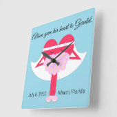 ハート結婚記念日 スクエア壁時計 (傾斜)