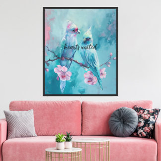 ハート統一されたターコイズBirds Canvas Print キャンバスプリント