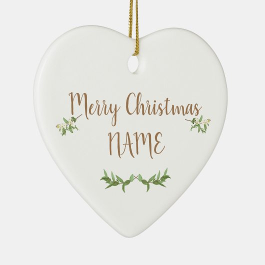 ハート編集可能グリーン葉クリスマスツリーバウブル セラミックオーナメント (右)