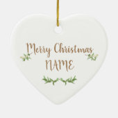 ハート編集可能グリーン葉クリスマスツリーバウブル セラミックオーナメント (裏面)