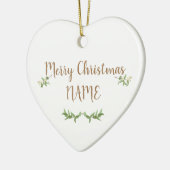 ハート編集可能グリーン葉クリスマスツリーバウブル セラミックオーナメント (左)