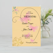 ハート縁ど形、フローラ、蝶デザイン 箔招待状 (立ち正面)