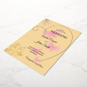 ハート縁ど形、フローラ、蝶デザイン 箔招待状 (回転した状態)