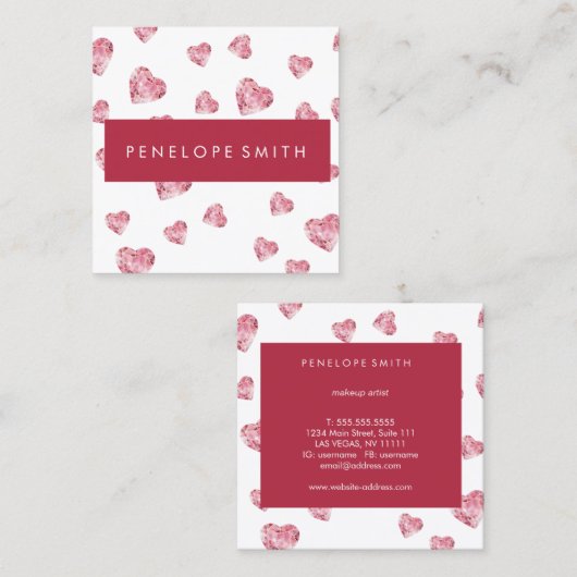 ハート美しいメイクアップアーティストスクエアビジネスカード スクエア名刺 (正面/裏面)