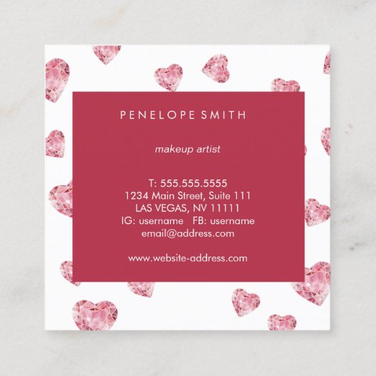 ハート美しいメイクアップアーティストスクエアビジネスカード スクエア名刺 (裏面)