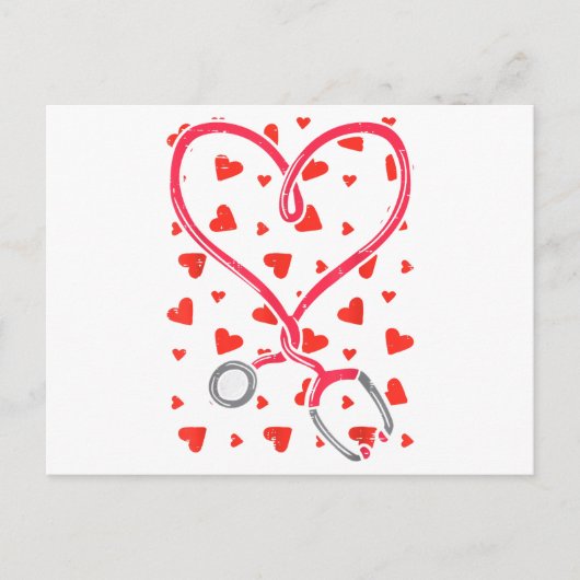 ハート聴診器かわいい愛の看護バレンタインデー ポストカード (正面)
