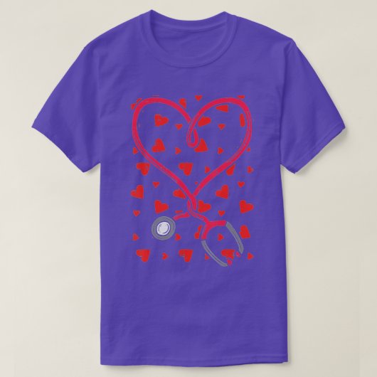 ハート聴診器かわいい愛の看護バレンタインデー Tシャツ (デザイン正面)