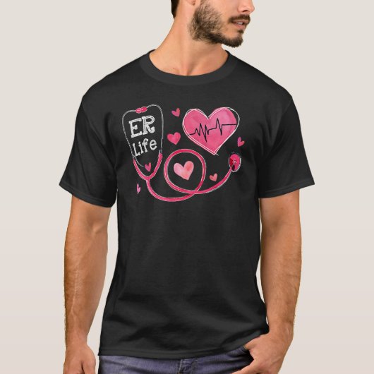 ハート聴診器ハートビートERライフナースValentin Tシャツ (正面)