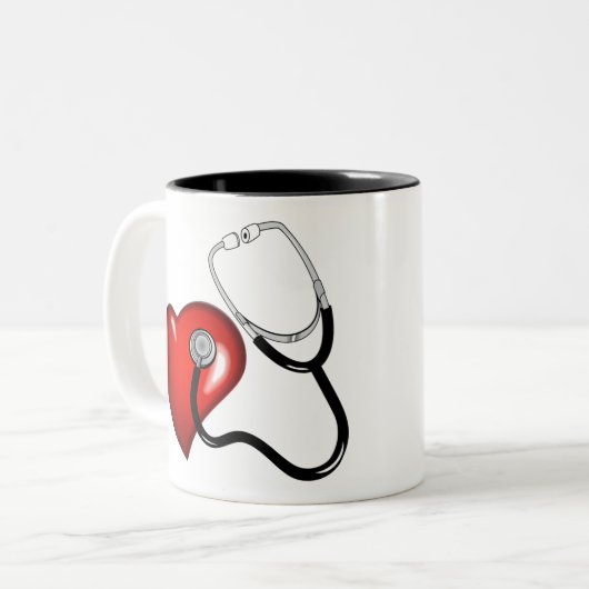 ハート聴診器パーソナライズされたナース医療 ツートーンマグカップ (正面左)