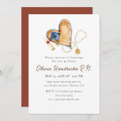 ハート聴診器看護卒業招待状 招待状 (正面/裏面)