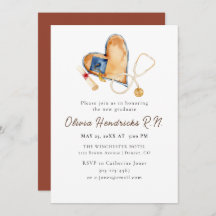 ハート聴診器看護卒業招待状