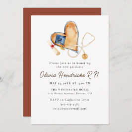 ハート聴診器看護卒業招待状 招待状