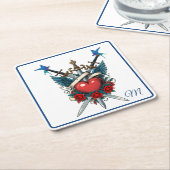 ハート航海のフローラ赤 スクエアペーパーコースター (アングル)