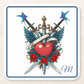 ハート航海のフローラ赤 スクエアペーパーコースター (正面)