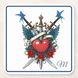 ハート航海のフローラ赤 スクエアペーパーコースター