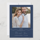 ハート航海のロープネイビー&ホワイト写真ありがとう サンキューカード (正面)